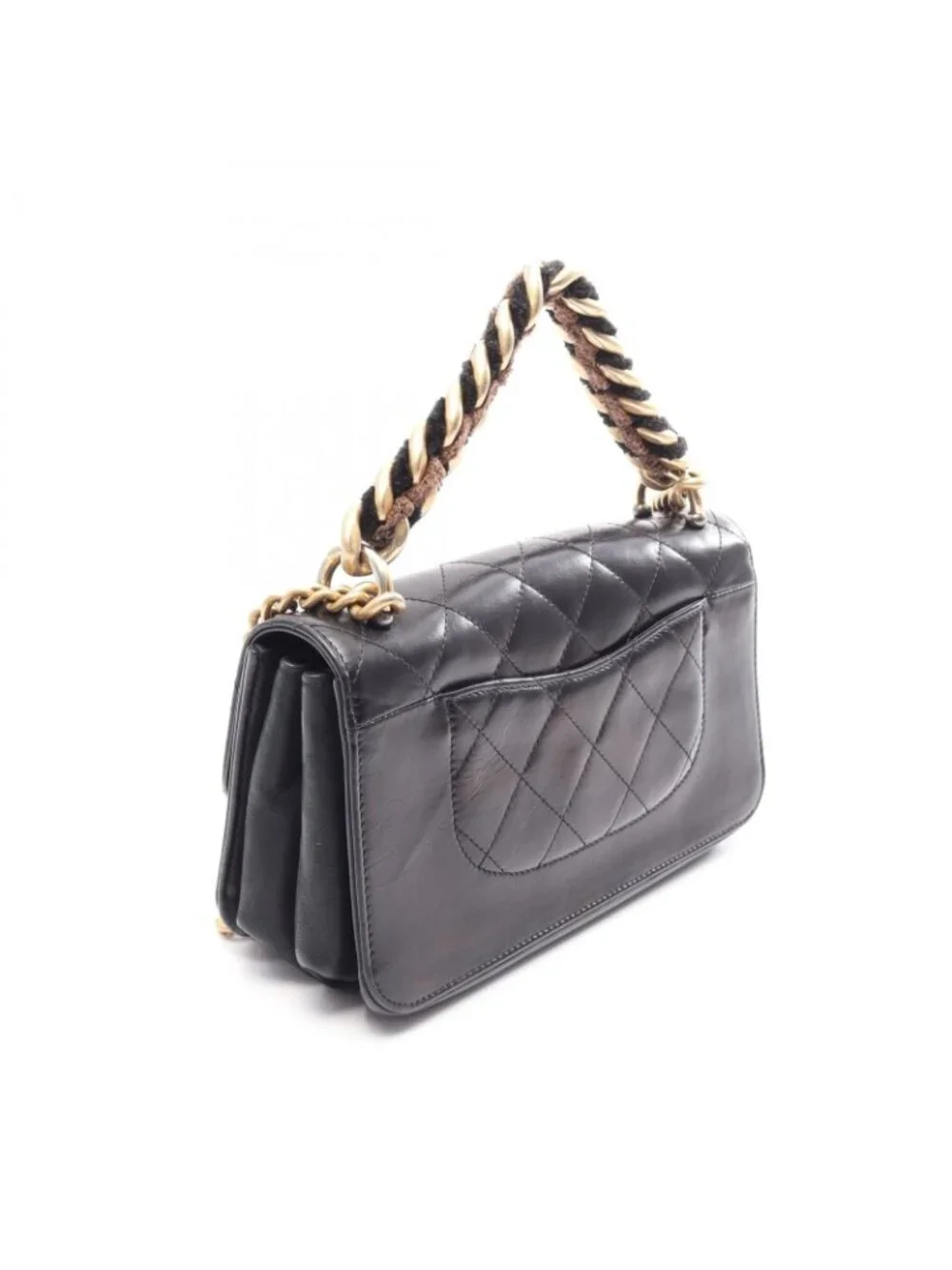Chanel Shoulder Bag Quilted 2-Way Black Leather Chain